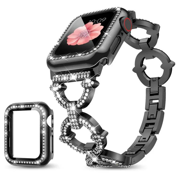 xDfind O-shaped Diamond Metal Watch Band with Tempered Film Integrated PC Cover, For Apple Watch Series 10 46mm, For Apple Watch Series 10 42mm, For Apple Watch Series 44mm, For Apple Watch Series 40mm, For Apple Watch Ultra 2 / 1 49mm