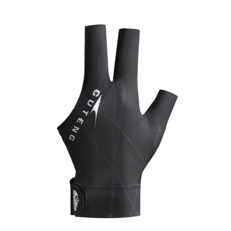 GUTENG Three Finger Thin Breathable Wear-Resistant Non-Slip Snooker Billiard Gloves, Left Hand Half Finger (Printed Black), Left Hand Half Finger (Printed Blue), Left Hand Full Finger (Gray), Left Hand Full Finger (Printed Black)