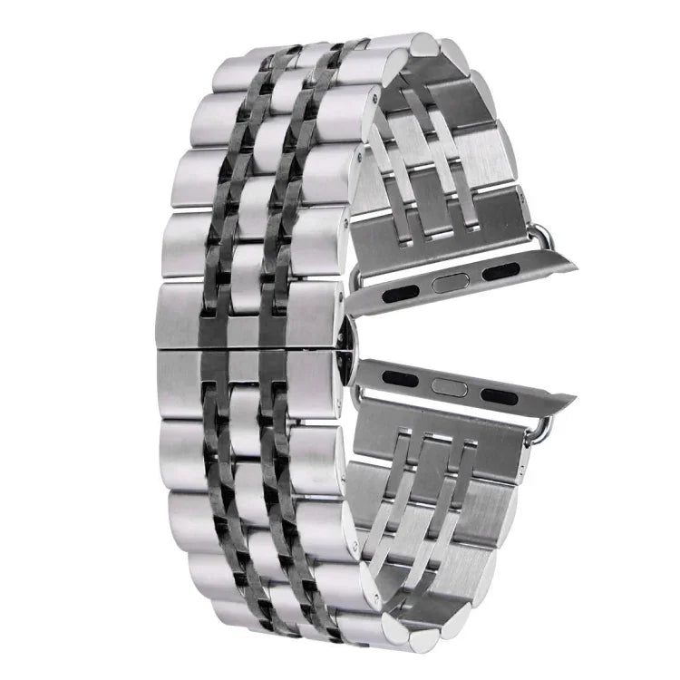 Hidden Butterfly Buckle 7 Beads Stainless Steel Watch Band For Apple Watch 42mm(Silver Gold), 20mm Women