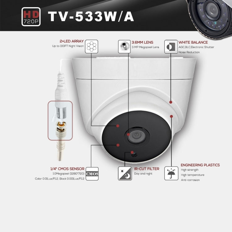 533A CE & RoHS Certificated Waterproof 3.6mm 3MP Lens AHD Camera with 2 IR LED Arrays, Support Night Vision & White Balance, 533A-W, 533A-L, 533A-H2
