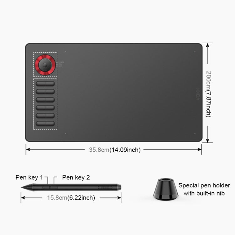 VEIKK A15PRO 10x6 inch 5080 LPI Type-C Interface Smart Touch Electronic Graphic Tablet