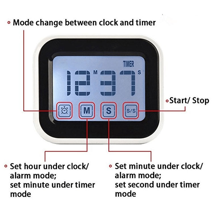 Kitchen Timer Digital Alarm Clock Large LCD Touch Screen Come with Night Light for Cooking Baking