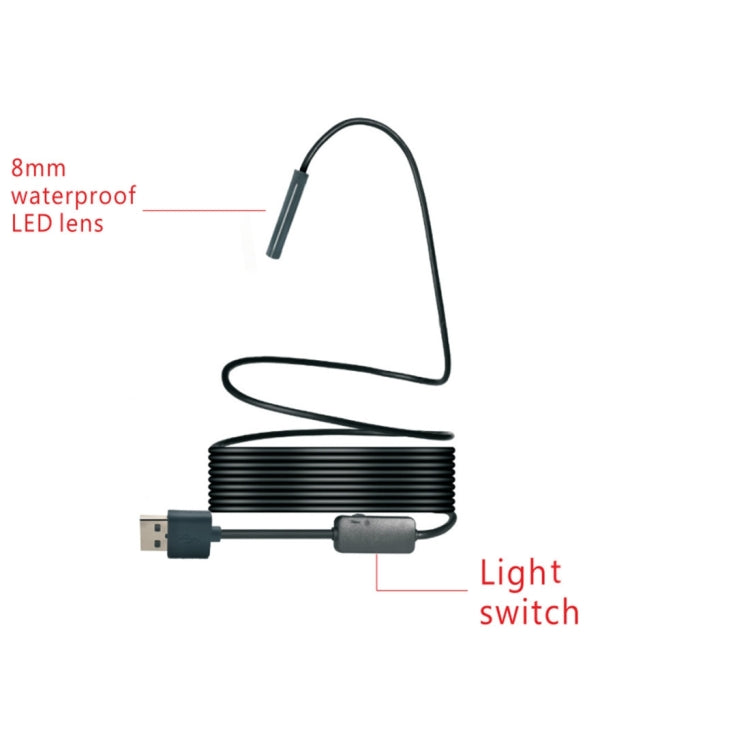 YPC110 8mm 2.0MP HD Camera WiFi Endoscope Snake Tube Inspection Camera with 8 LED, Waterproof IP68, Lens Diameter: 8mm, Length: 2m, Soft Line, 2m Soft Line