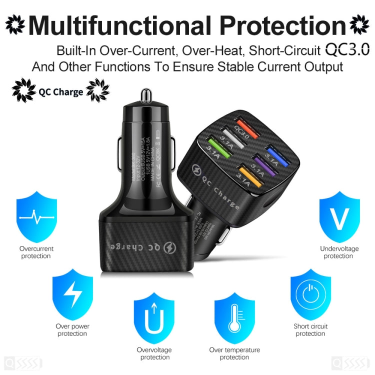 BK-360 6 in 1 QC3.0+3.1A USB luminescent Car Charger, BK-360