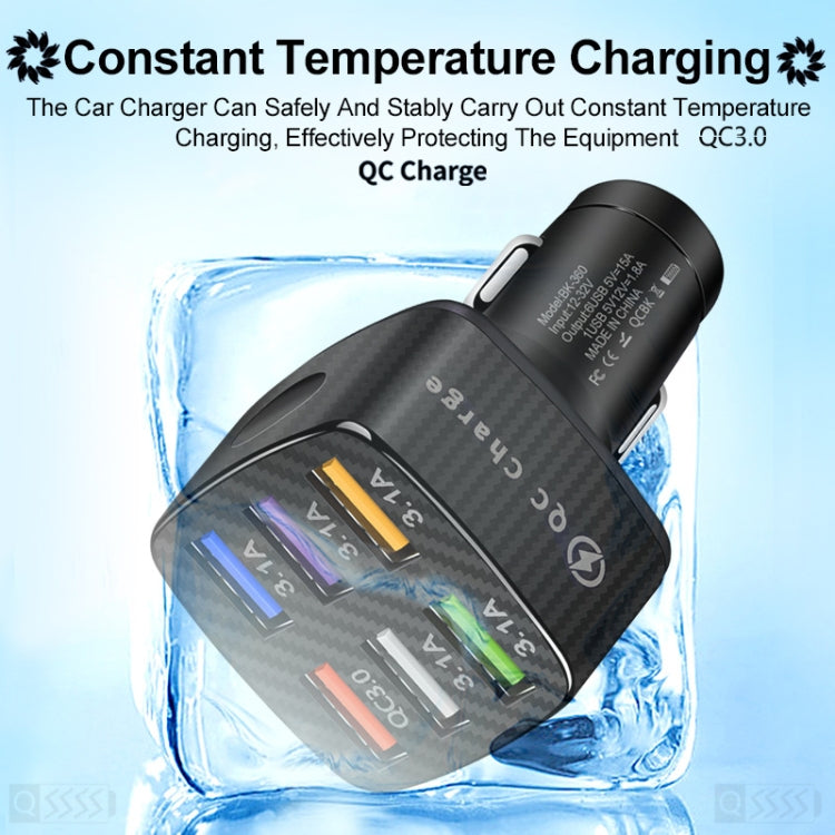 BK-360 6 in 1 QC3.0+3.1A USB luminescent Car Charger, BK-360