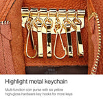 2001 Horizontal Square Litchi Texture Wallet Clutch Bag for Ladies, with Detachable Hand Strap & 6 Key Rings, Orange, Pink, Green, Yellow