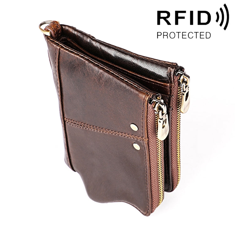 3533 Long Crazy Horse Texture Cowhide Leather Folding Anti-magnetic RFID Wallet Clutch Bag for Men, with Card Slots, 3533 Black, 3533 Coffee, 3533 Blue, 3533 Red, 3533 Yellowish-brown