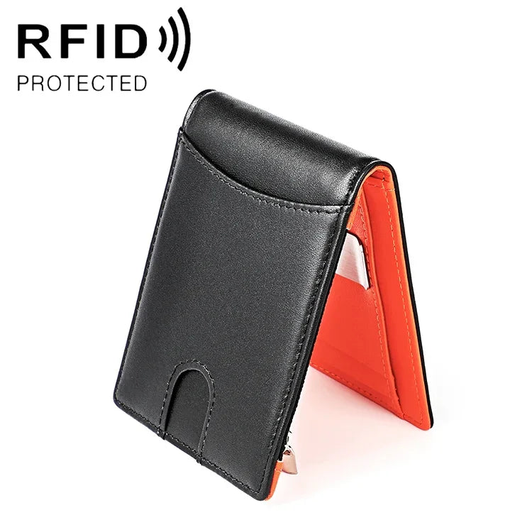 9606 Cowhide Leather Anti-magnetic RFID Multiple Card Slots Wallet for Men, with Zipper Bag, 9606 Black, 9606 Coffee