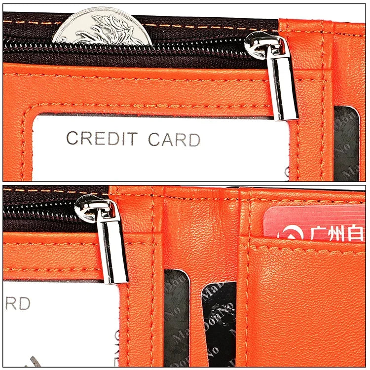 9606 Cowhide Leather Anti-magnetic RFID Multiple Card Slots Wallet for Men, with Zipper Bag, 9606 Black, 9606 Coffee