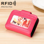 KB188 Horizontal Cowhide Leather Organ Shape Multiple Card Slots Anti-magnetic RFID Wallet for Ladies, with Transparent Window, KB188 Black, KB188 Coffee, KB188 Purple, KB188 Rose Red, KB188 Sapphire Blue