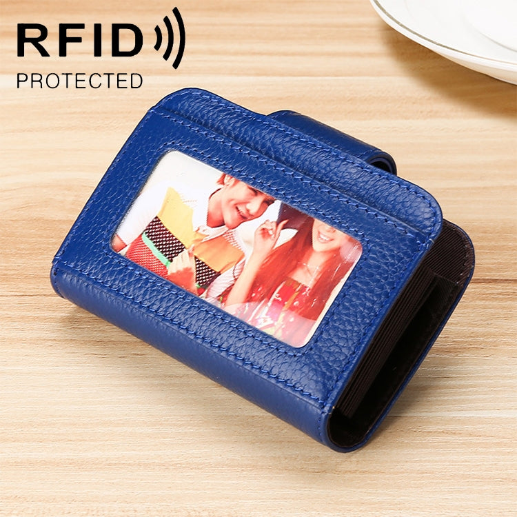 KB188 Horizontal Cowhide Leather Organ Shape Multiple Card Slots Anti-magnetic RFID Wallet for Ladies, with Transparent Window, KB188 Black, KB188 Coffee, KB188 Purple, KB188 Rose Red, KB188 Sapphire Blue