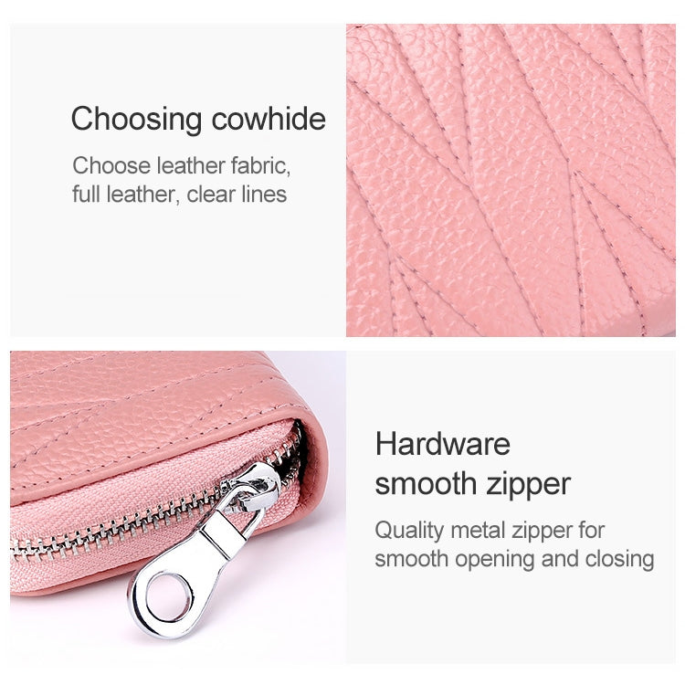 KB191 Zipper Cowhide Leather Organ Shape Multiple Card Slots Anti-magnetic RFID Wallet Clutch Bag for Ladies, KB191 Aqua Blue, KB191 Black, KB191 Dark Blue, KB191 Pink, KB191 Light Purple, KB191 Wine Red, KB191 Brown