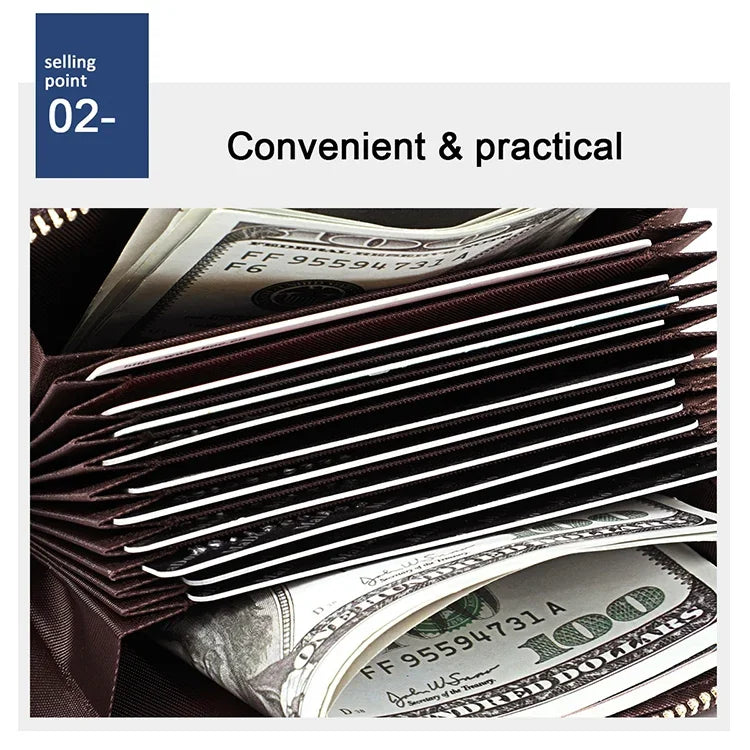 KB192 Buckle Zipper Cowhide Leather Organ Shape Multiple Card Slots Anti-magnetic RFID Wallet Clutch Bag for Men, KB192 Black