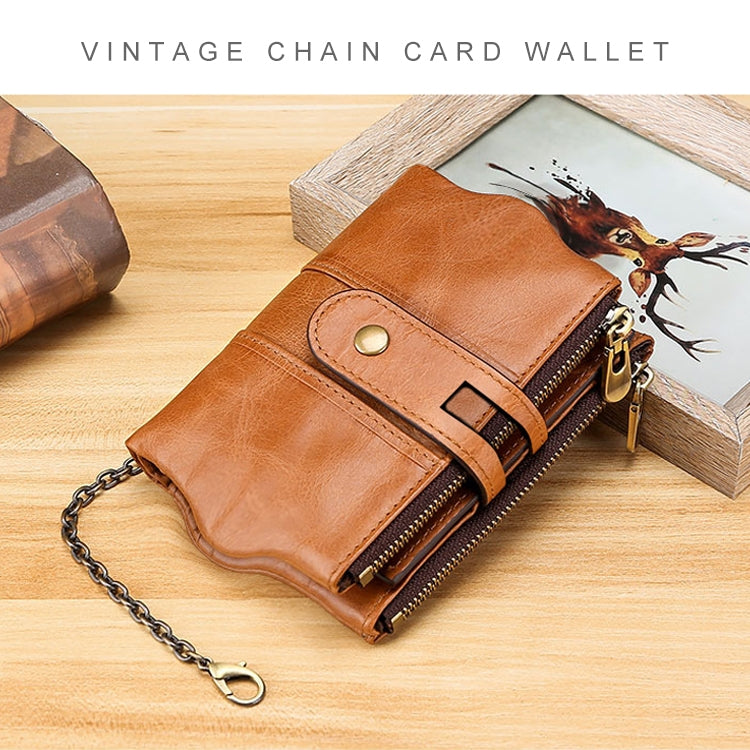 LT3539 Cowhide Leather Zipper Buckle Anti-magnetic RFID Wallet Clutch Bag for Men, with Card Slots & Shoulder Strap, LT3539 Shoulder Strap Blue, LT3539 Strap Red, LT3539 Yellowish-brown