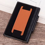 X-32C Automatically Pop-up Card Type Anti-magnetic RFID Anti-theft Men Aluminum Alloy A Dial Button Elastic Bag Wallet with PU Leather Strap, X-32C A Dial Button Black, X-32C A Dial Button  Silver