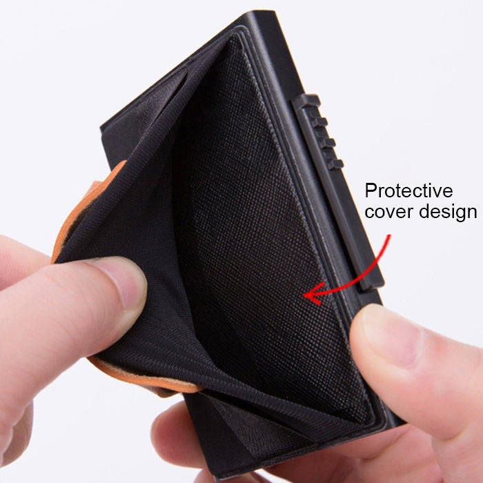 X-32C Automatically Pop-up Card Type Anti-magnetic RFID Anti-theft Men Aluminum Alloy A Dial Button Elastic Bag Wallet with PU Leather Strap, X-32C A Dial Button Black, X-32C A Dial Button  Silver