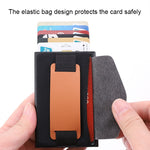 X-32C Automatically Pop-up Card Type Anti-magnetic RFID Anti-theft Men Aluminum Alloy A Dial Button Elastic Bag Wallet with PU Leather Strap, X-32C A Dial Button Black, X-32C A Dial Button  Silver