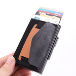 X-32C Automatically Pop-up Card Type Anti-magnetic RFID Anti-theft Men Aluminum Alloy A Dial Button Elastic Bag Wallet with PU Leather Strap, X-32C A Dial Button Black, X-32C A Dial Button  Silver