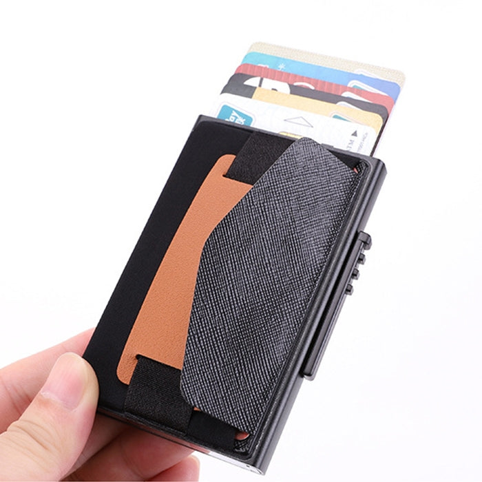 X-32C Automatically Pop-up Card Type Anti-magnetic RFID Anti-theft Men Aluminum Alloy A Dial Button Elastic Bag Wallet with PU Leather Strap, X-32C A Dial Button Black, X-32C A Dial Button  Silver