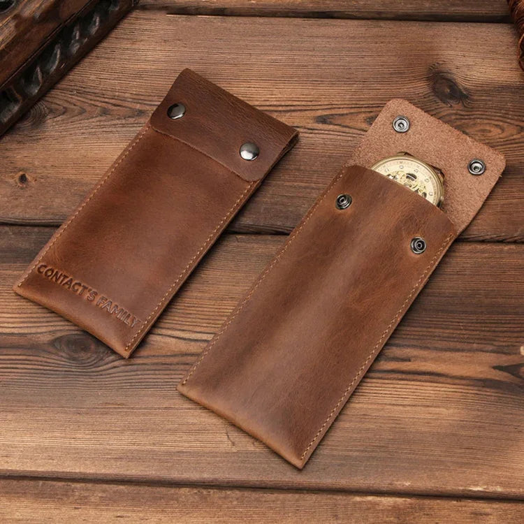 CONTACTS FAMILY CF1110 Universal Crazy Horse Leather Watch Protective Case Storage Bag for Apple Watch