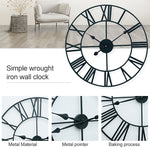 60cm Retro Living Room Iron Round Roman Numeral Mute Decorative Wall Clock, 60cm