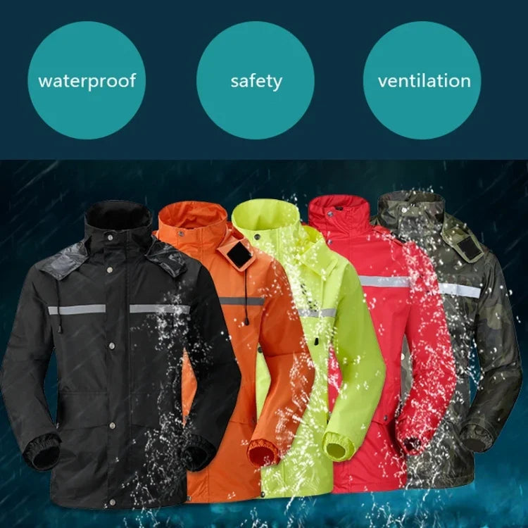 Durable Reflective Motorcycle Split Raincoat Pants Riding Bicycle Electric Bike Windproof Waterproof Rain Wear for Adult, Size: L(Black), Size: L
