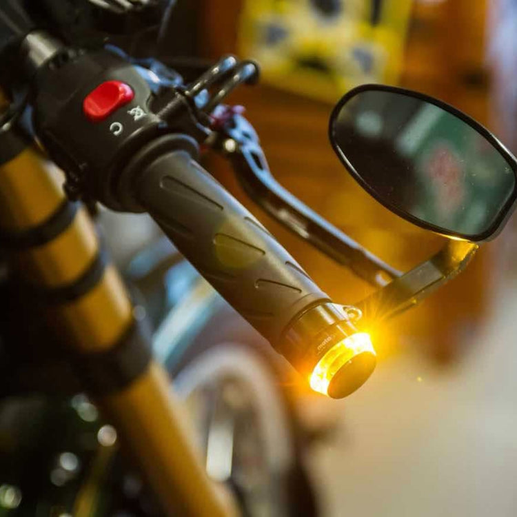 Pair Motorcycle Turn Signal Light Grip Bar Plug Strobe Side Marker End LED Handlebar Lamp, Turn Double Light, Red Light
