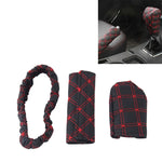 3 PCS Car Hand Brake Cover Shift Knob Gear Stick Cushion Sets Rear View Mirror Sets Cover Car Accessory Interior Decoration Pad, 3 PCS Red, 3 PCS White