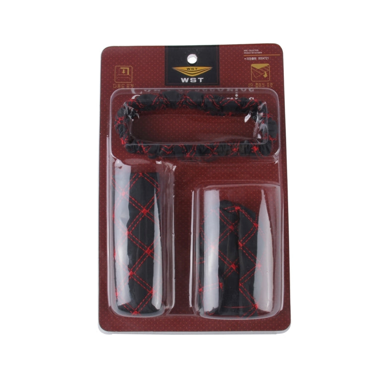 3 PCS Car Hand Brake Cover Shift Knob Gear Stick Cushion Sets Rear View Mirror Sets Cover Car Accessory Interior Decoration Pad, 3 PCS Red, 3 PCS White