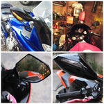 Motorcycle Modified Rear View Mirror Set with Light for Kawasaki, MB-MR021-BK, Carbon Fiber Black
