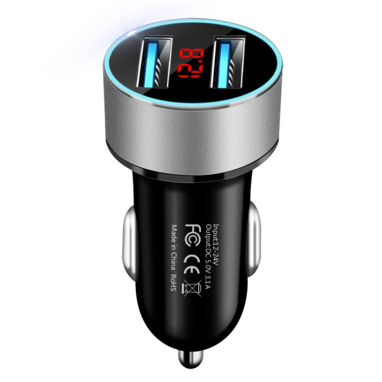 JMG-C016A 5V 3.1A Car Dual USB Charger with LED Display, JMG-C016A (Silver), JMG-C016A (Black), JMG-C016A (Gold), JMG-C016A (Blue), JMG-C016A (Red)