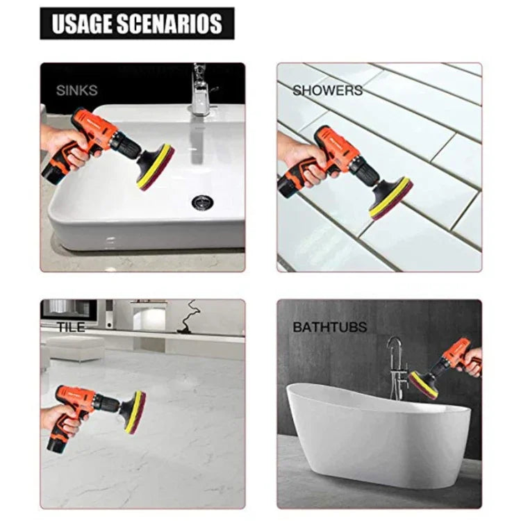 11 in 1 4 inch Sticky Disc Scouring Pad Floor Wall Window Glass Cleaning Descaling Electric Drill Brush Head Set, 11 in 1