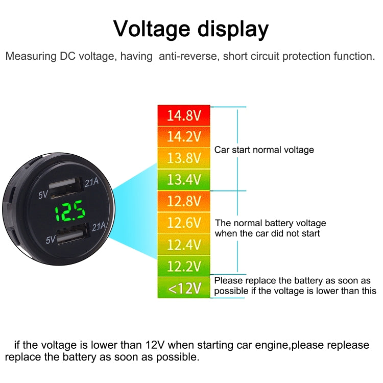 Universal Car Dual Port USB Charger Power Outlet Adapter 4.2A 5V IP66 with LED Digital Voltmeter + 60cm Cable, 4.2A Voltmeter + 60cm Cable(Green Light), 4.2A Voltmeter + 60cm Cable(Red Light)