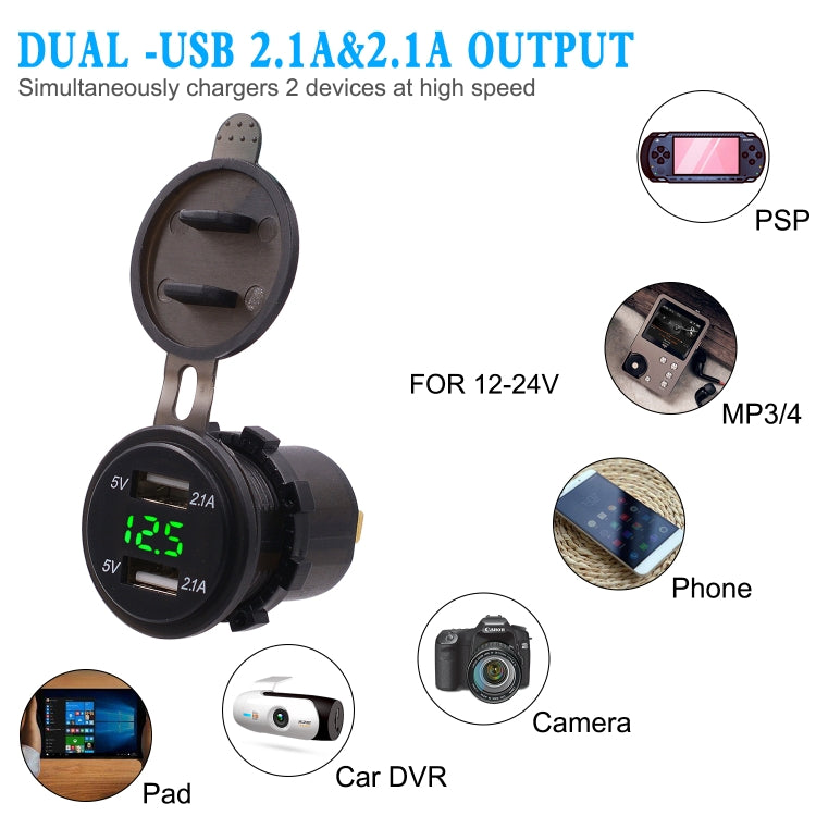 Universal Car Dual Port USB Charger Power Outlet Adapter 4.2A 5V IP66 with LED Digital Voltmeter + 60cm Cable, 4.2A Voltmeter + 60cm Cable(Green Light), 4.2A Voltmeter + 60cm Cable(Red Light)