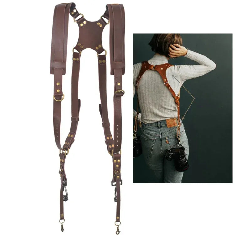 Quick Release Anti-Slip Dual Shoulder Leather Harness Camera Strap with Metal Hook for SLR / DSLR Cameras, Dual Shoulder(Brown), Dual Shoulder(Black)
