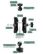 25mm Ball Head Motorcycle Rearview Mirror Fixed Mount Holder with 4 Styles Gaskets for GoPro, Insta360, DJI and Other Action Cameras, 25mm Ball Head with 4 Styles Gaskets