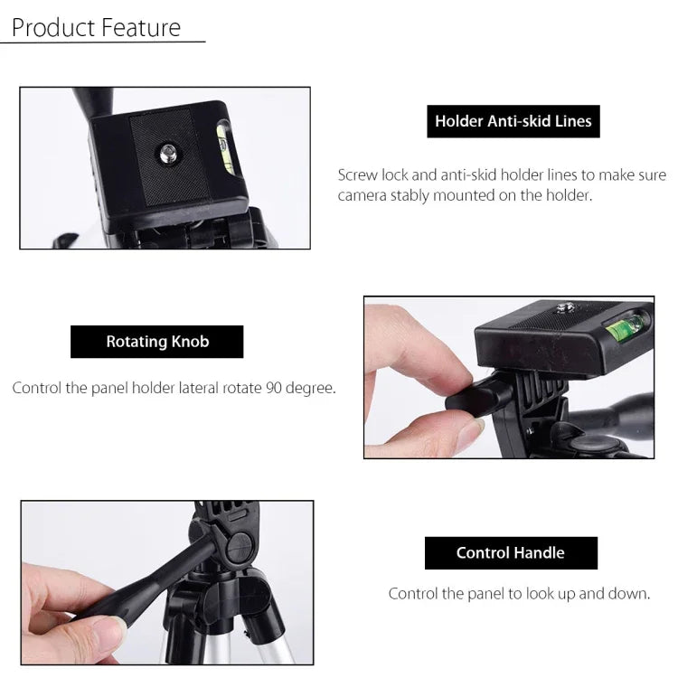 3120 Live Broadcast Tripod 4-Section Folding Legs Aluminum Alloy Tripod Mount with U-Shape Three-Dimensional Tripod Head for DSLR & Digital Camera, Adjustable Height: 34-103cm, 3120 Silver, 3120 Black
