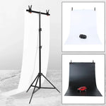70x200cm T-Shape Photo Studio Background Support Stand Backdrop Crossbar Bracket Kit with 70x140cm Black / White PVC Backdrops, 70x200cm with Backdrops