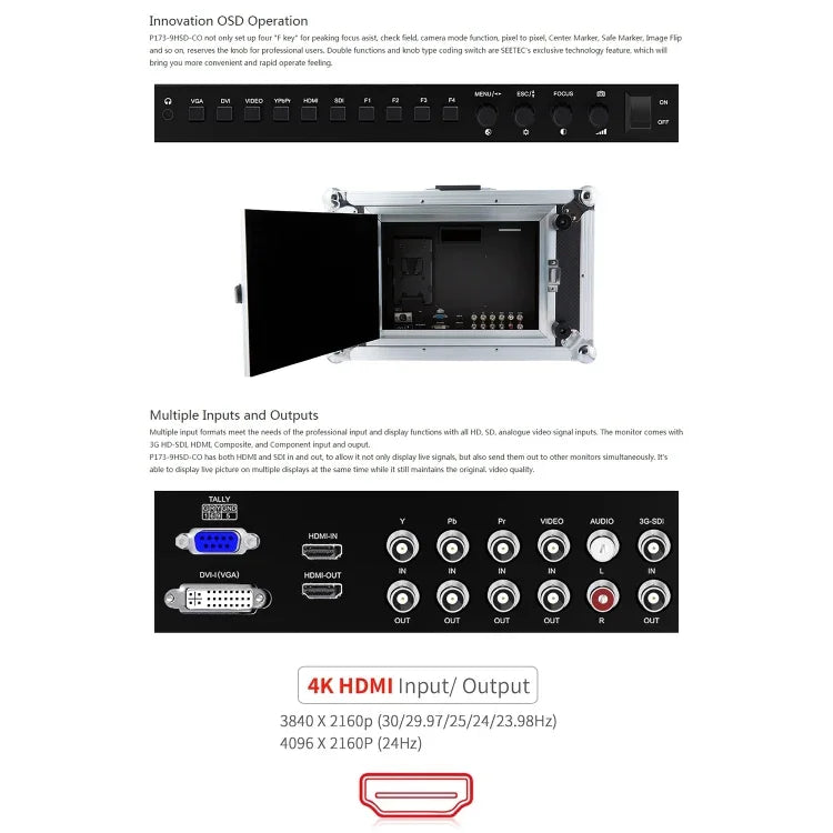 SEETEC P173-9HSD-CO 1920x1080 17.3 inch SDI / HDMI 4K Broadcast Level Professional Photography Camera Field Monitor, P173-9HSD-CO