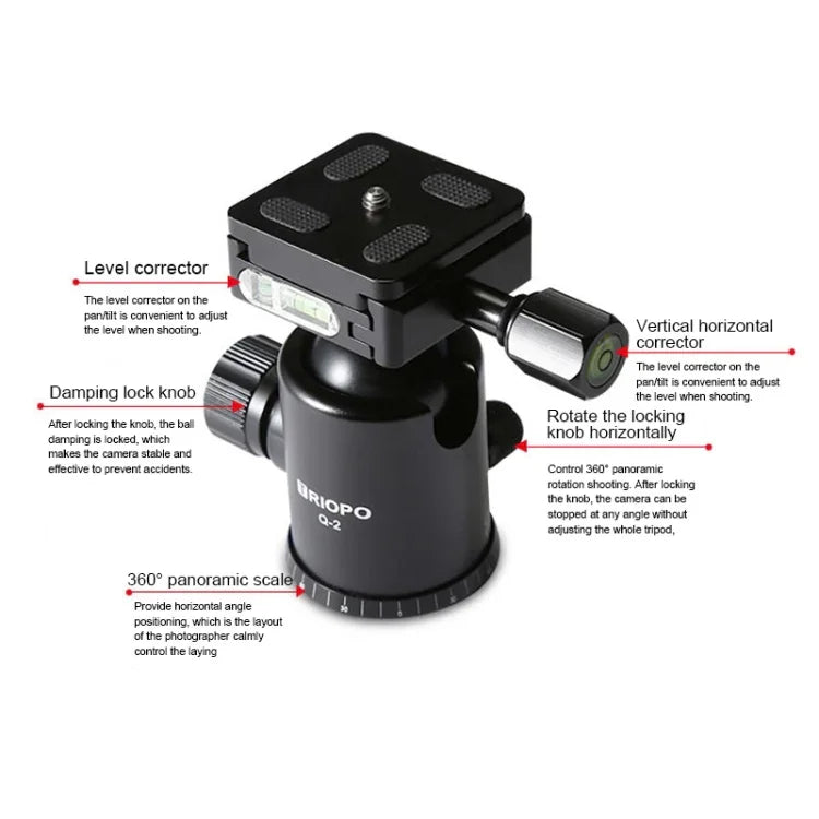 TRIOPO T259G+Q2 Adjustable Portable Carbon Fiber Tripod with Q-2 Ball Head for SLR Camera, T259G+Q2