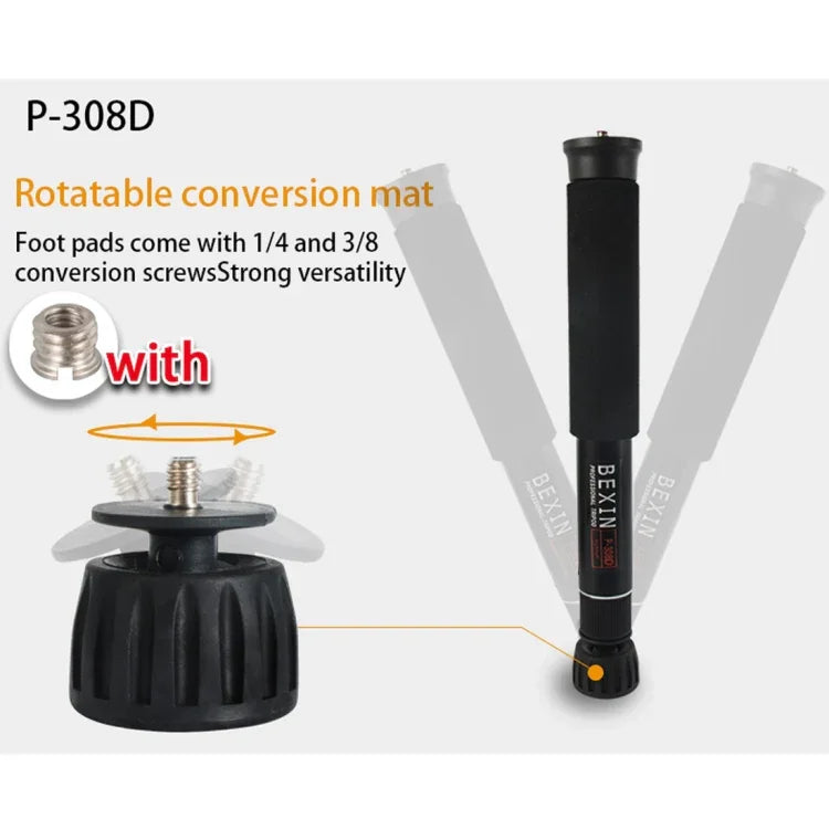 BEXIN P308D Portable Travel Outdoor DSLR Camera Aluminum Alloy Monopod Holder, P308D