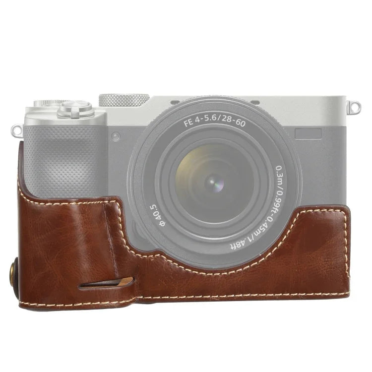 1/4 inch Thread PU Leather Camera Half Case Base for Sony ILCE-7C/A7C, For Sony ILCE-7C/A7C