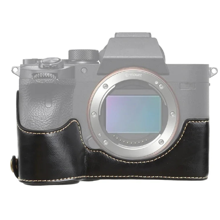 1/4 inch Thread PU Leather Camera Half Case Base for Sony ILCE-7RM4 / A7RM4 / A7R IV, For Sony ILCE-7RM4