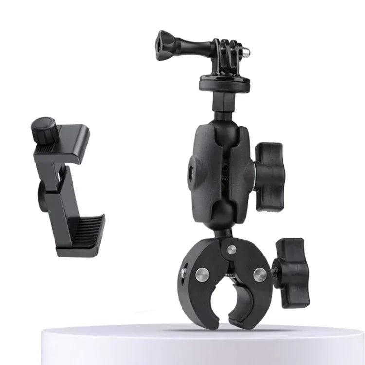 360 Rotation Adjustable Action Camera Bike Motorcycle Handlebar Holder with Phone Clamp, Standard Version with Phone Clamp
