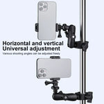 Extended Version 360 Rotation Adjustable Action Camera Bike Motorcycle Handlebar Holder with Phone Clamp, Extended Version with Phone Clamp