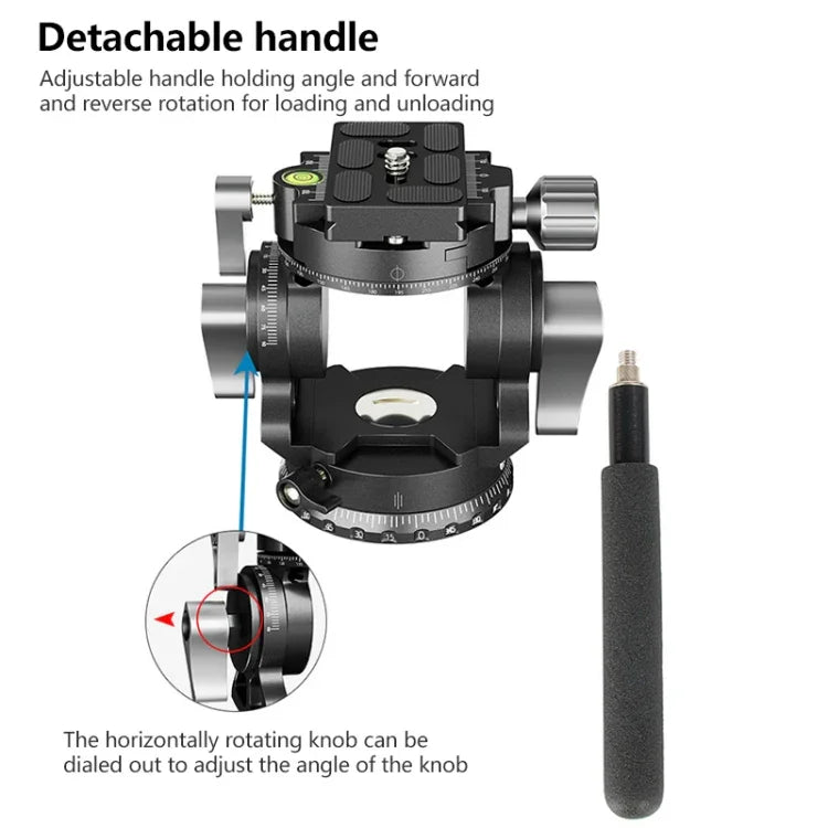 BEXIN DT-02S/S 2D 360 Degree Panorama Heavy Duty Tripod Action Fluid Drag Head with Quick Release Plate, DT-02S/S