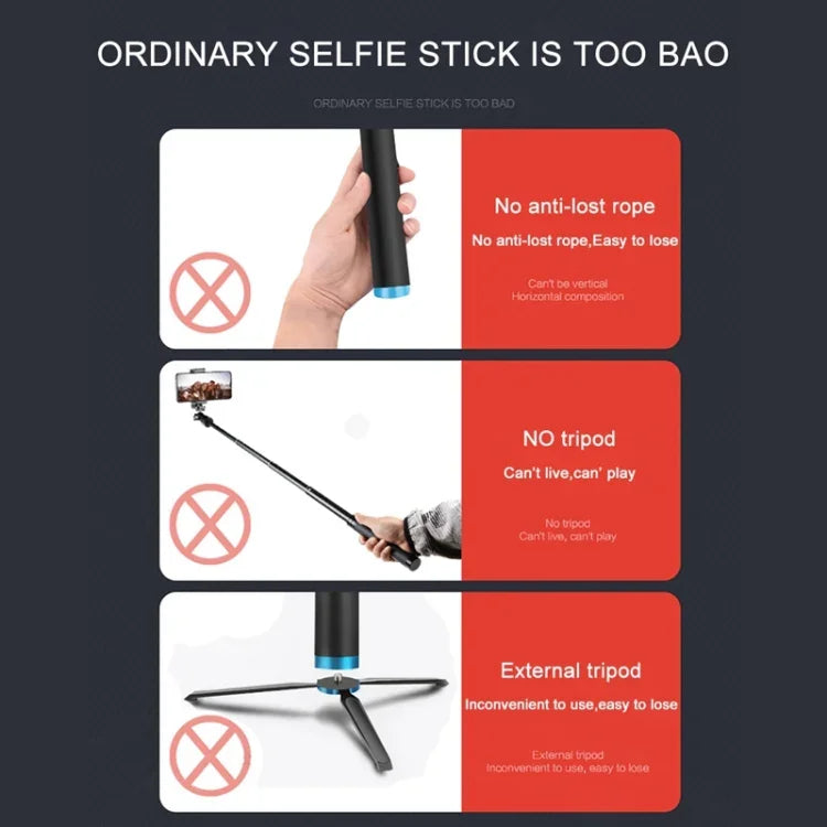 RUIGPRO One-piece Handheld Tripod Selfie Stick Telescopic Monopod Mount for GoPro, Insta360, DJI and Other Action Cameras, Black)