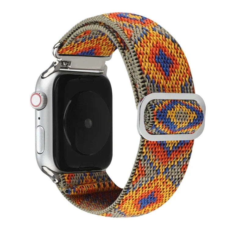 Metal Japanese Buckle Elastic Nylon Replacement Watchbands, For Apple Watch Series 7 45mm / 6 & SE & 5 & 4 44mm / 3 & 2 & 1 42mm, For Apple Watch Series 8&7 41mm / SE 2&6&SE&5&4 40mm / 3&2&1 38mm                                                         ...