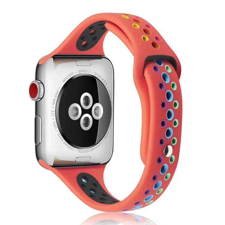 Rainbow Silicone Watchband For Apple Watch Series 6 & SE & 5 & 4 40mm / 3 & 2 & 1 38mm, For Apple Watch Series 7 41mm / 6 & SE & 5 & 4 40mm / 3 & 2 & 1 38mm, For Apple Watch Series 8&7 41mm / SE 2&6&SE&5&4 40mm / 3&2&1 38mm