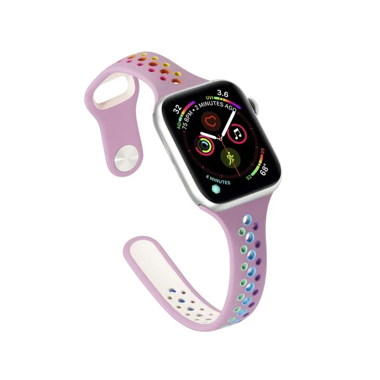 Rainbow Silicone Watchband For Apple Watch Series 6 & SE & 5 & 4 40mm / 3 & 2 & 1 38mm, For Apple Watch Series 7 41mm / 6 & SE & 5 & 4 40mm / 3 & 2 & 1 38mm, For Apple Watch Series 8&7 41mm / SE 2&6&SE&5&4 40mm / 3&2&1 38mm